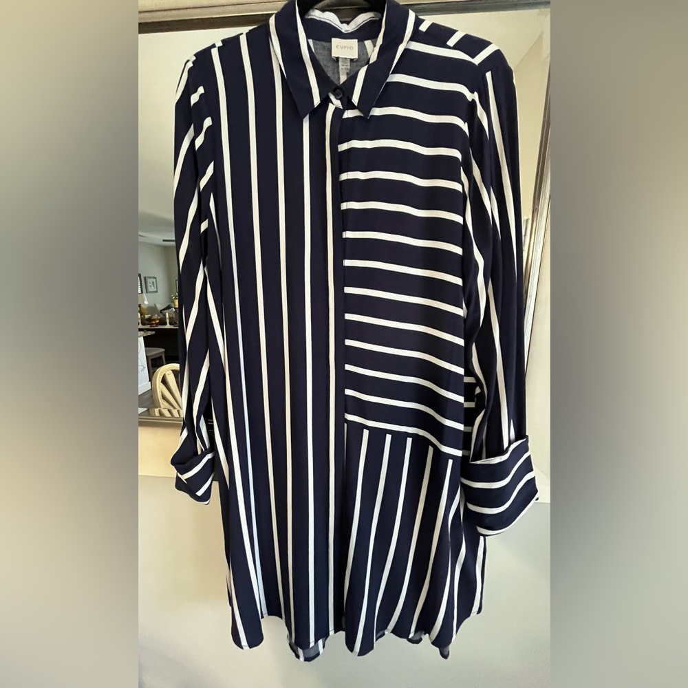 Cupio Navy and White Striped Button-Front Shirt - Picture 9 of 10
